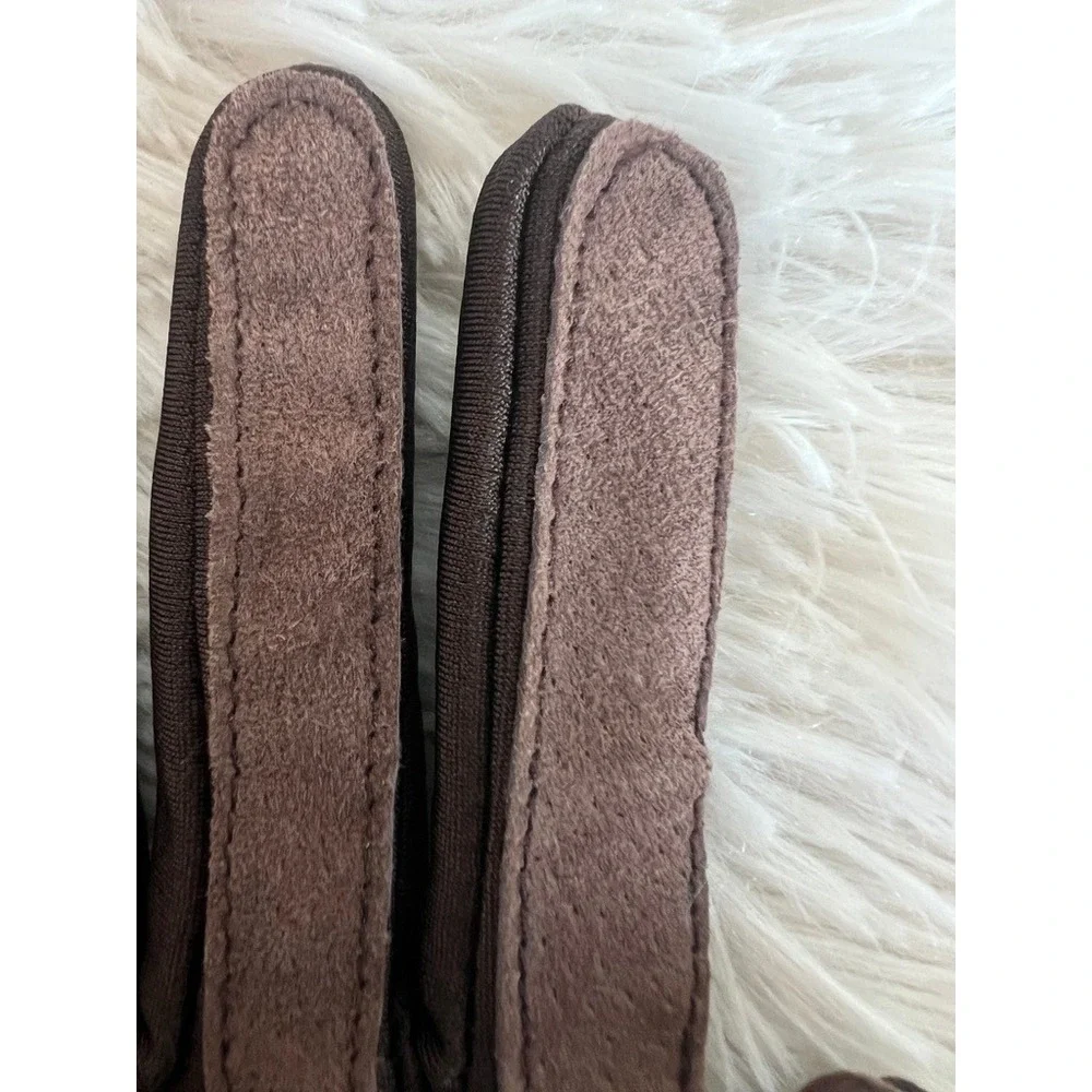 Brown Stretch Riding Gloves Faux Suede Genuine Leather Touchscreen Style Winter